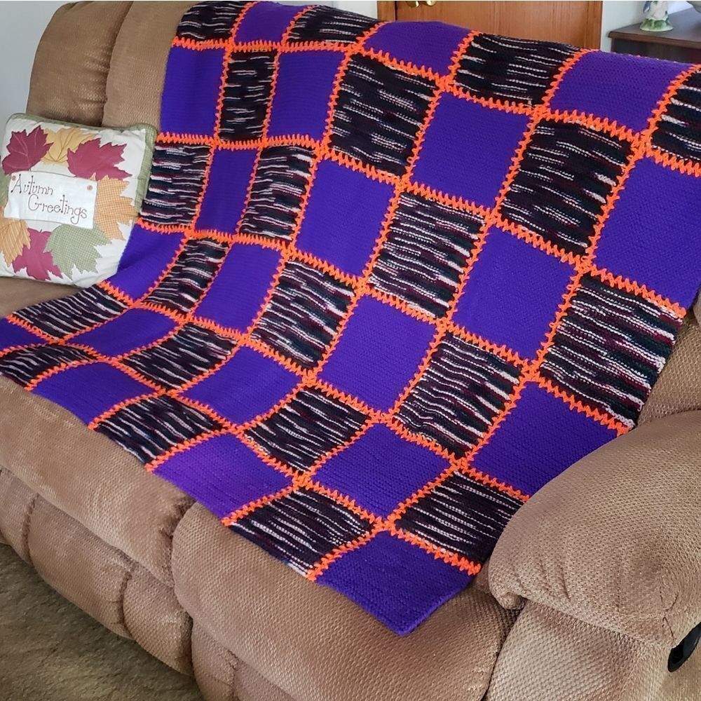 Vintage Hand Crocheted Blanket Halloween Colors